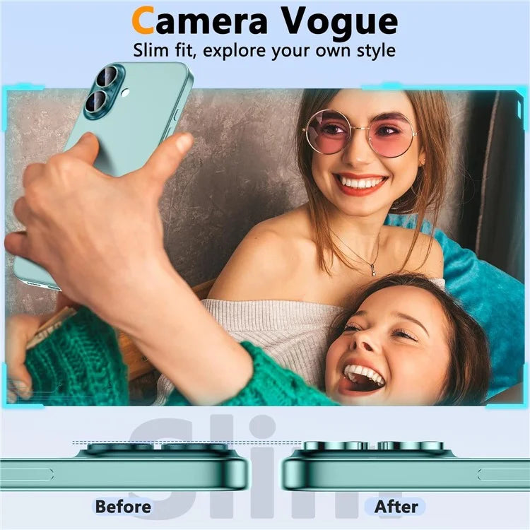 1Set For iPhone 16  /  16 Plus Camera Lens Film Tempered Glass CD Vein Metal Ring Rear Lens Protector