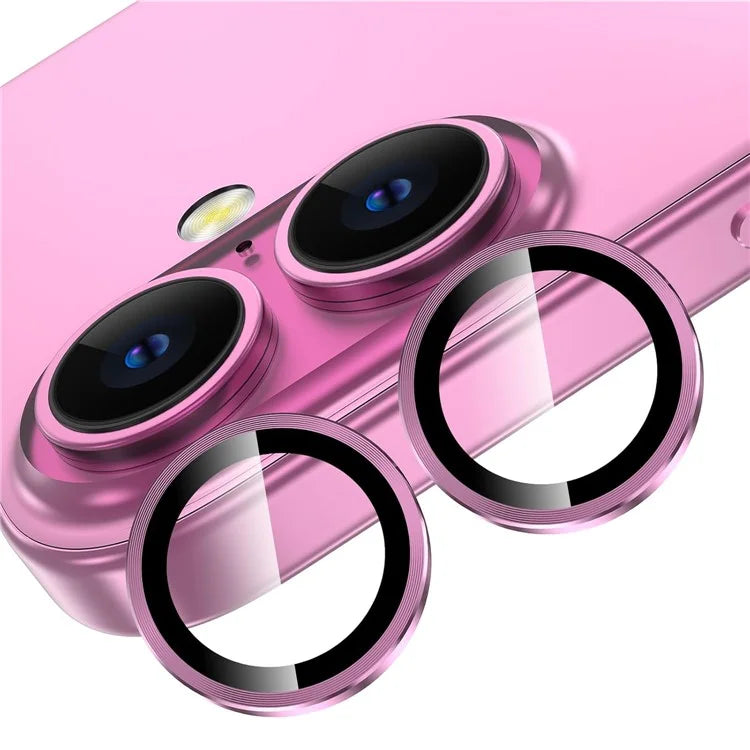 1Set For iPhone 16  /  16 Plus Camera Lens Film Tempered Glass CD Vein Metal Ring Rear Lens Protector