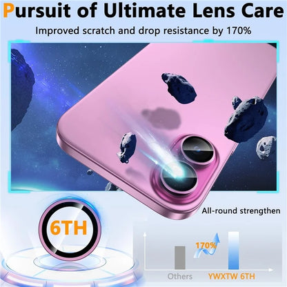 1Set For iPhone 16  /  16 Plus Camera Lens Film Tempered Glass CD Vein Metal Ring Rear Lens Protector