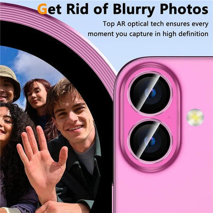 1Set For iPhone 16  /  16 Plus Camera Lens Film Tempered Glass CD Vein Metal Ring Rear Lens Protector