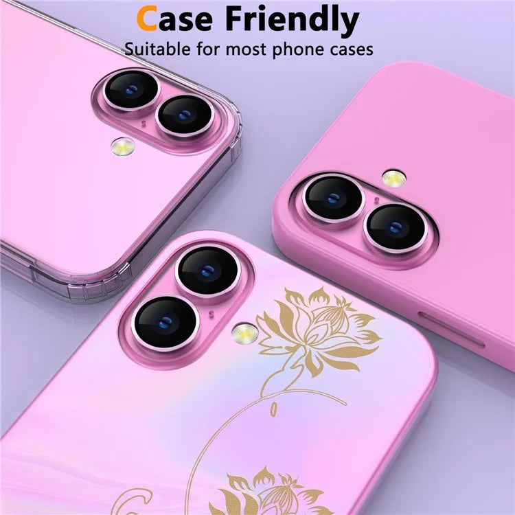 1Set For iPhone 16  /  16 Plus Camera Lens Film Tempered Glass CD Vein Metal Ring Rear Lens Protector