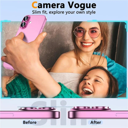 1Set For iPhone 16  /  16 Plus Camera Lens Film Tempered Glass CD Vein Metal Ring Rear Lens Protector