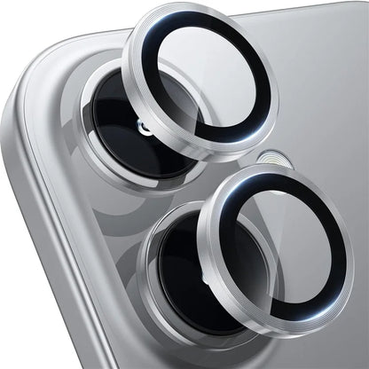 1Set For iPhone 16  /  16 Plus Camera Lens Film Tempered Glass CD Vein Metal Ring Rear Lens Protector