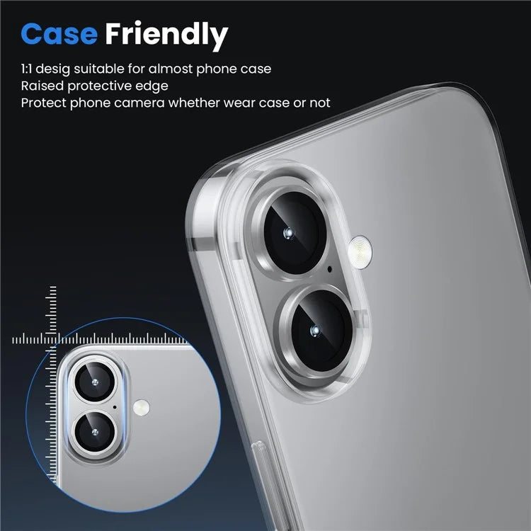 1Set For iPhone 16  /  16 Plus Camera Lens Film Tempered Glass CD Vein Metal Ring Rear Lens Protector