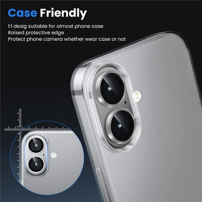 1Set For iPhone 16  /  16 Plus Camera Lens Film Tempered Glass CD Vein Metal Ring Rear Lens Protector