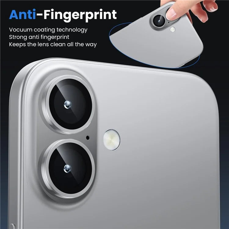 1Set For iPhone 16  /  16 Plus Camera Lens Film Tempered Glass CD Vein Metal Ring Rear Lens Protector