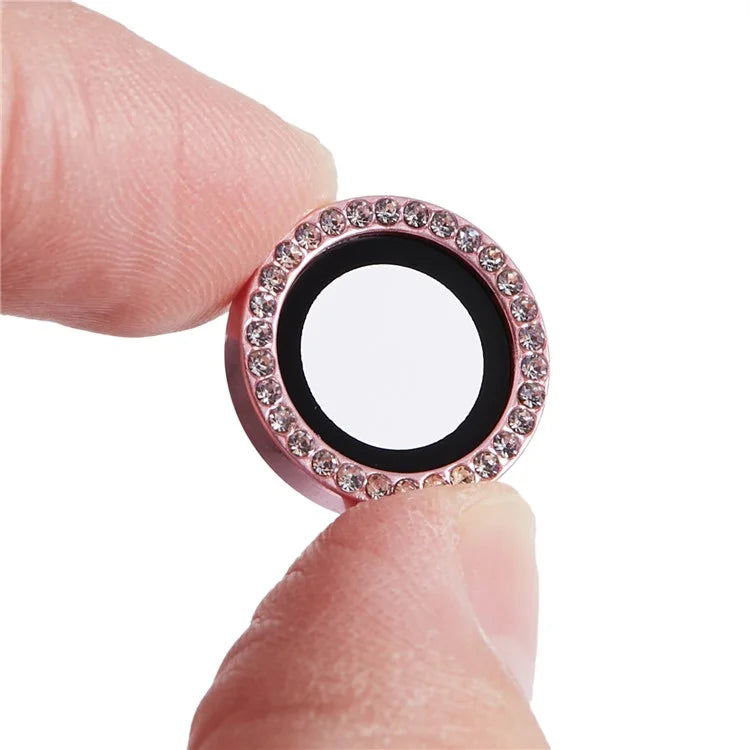 For iPhone 15 Pro  /  15 Pro Max Camera Lens Protector Rhinestone Metal Frame + Tempered Glass Rear Lens Film