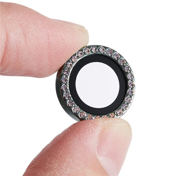 For iPhone 15 Pro  /  15 Pro Max Camera Lens Protector Rhinestone Metal Frame + Tempered Glass Rear Lens Film