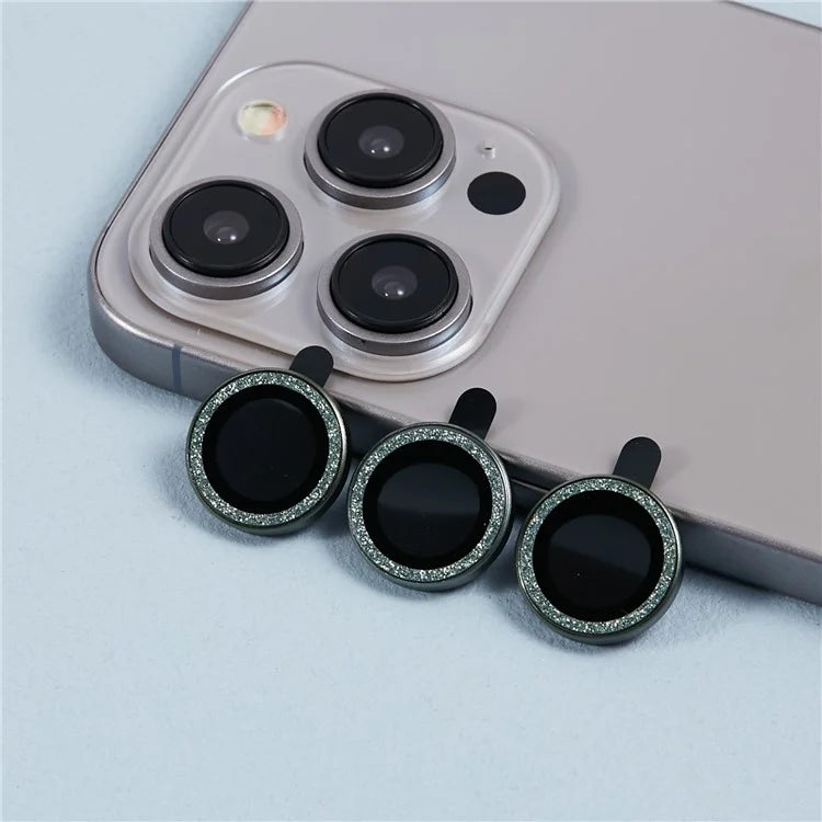 For iPhone 15 Pro  /  15 Pro Max Camera Lens Protector Set Tempered Glass Glitter Bling Ring Lens Film