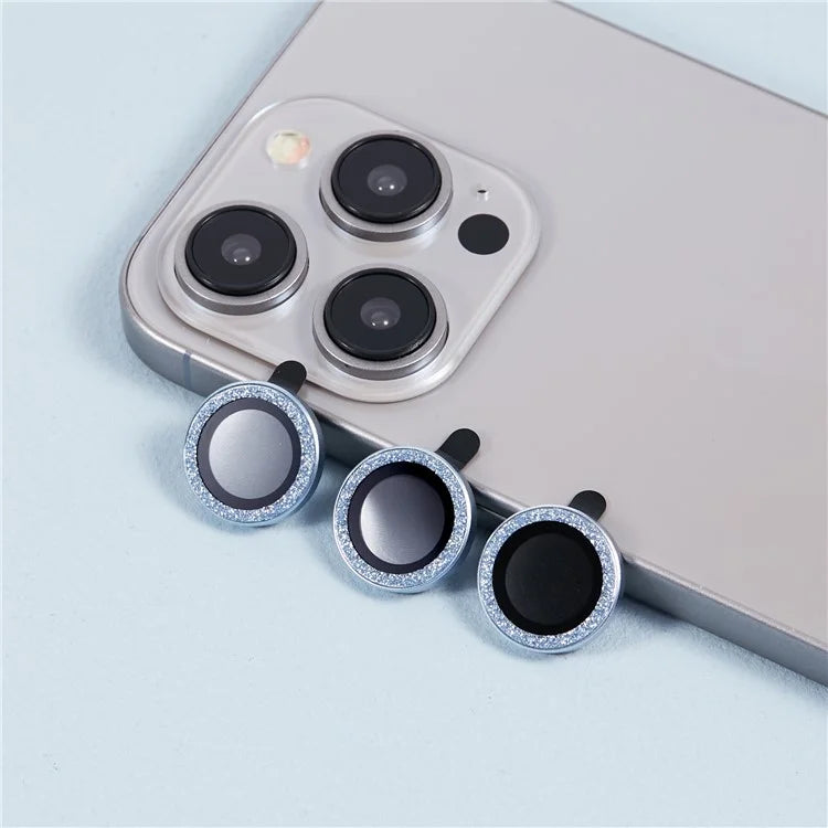 For iPhone 15 Pro  /  15 Pro Max Camera Lens Protector Set Tempered Glass Glitter Bling Ring Lens Film
