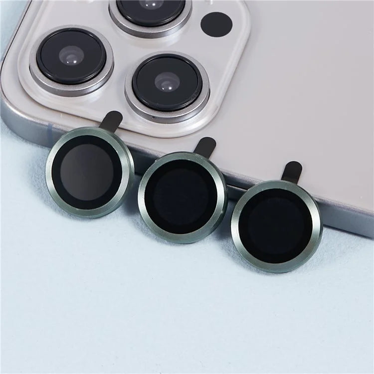 For iPhone 15 Pro / 15 Pro Max 1 Set Camera Lens Protector Metal Ring Tempered Glass Electroplating CD Vein Lens Film
