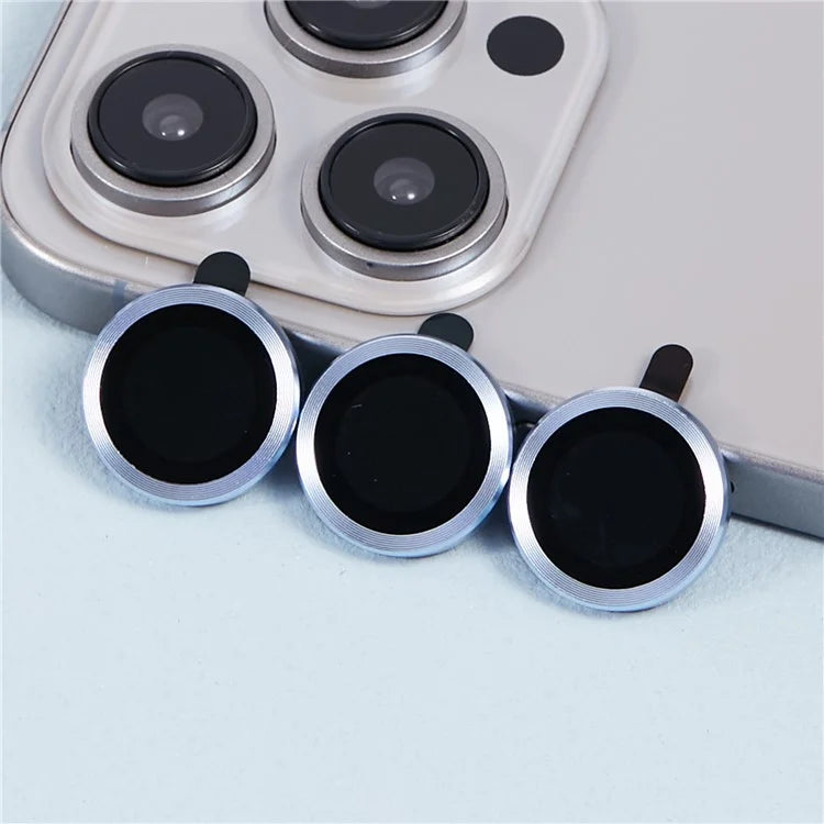 For iPhone 15 Pro / 15 Pro Max 1 Set Camera Lens Protector Metal Ring Tempered Glass Electroplating CD Vein Lens Film