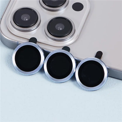 For iPhone 15 Pro / 15 Pro Max 1 Set Camera Lens Protector Metal Ring Tempered Glass Electroplating CD Vein Lens Film
