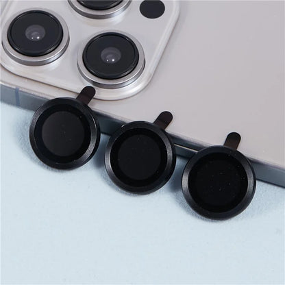 For iPhone 15 Pro / 15 Pro Max 1 Set Camera Lens Protector Metal Ring Tempered Glass Electroplating CD Vein Lens Film