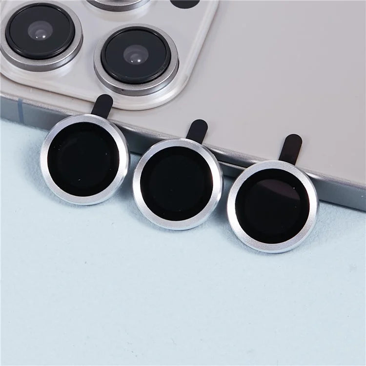 For iPhone 15 Pro / 15 Pro Max 1 Set Camera Lens Protector Metal Ring Tempered Glass Electroplating CD Vein Lens Film