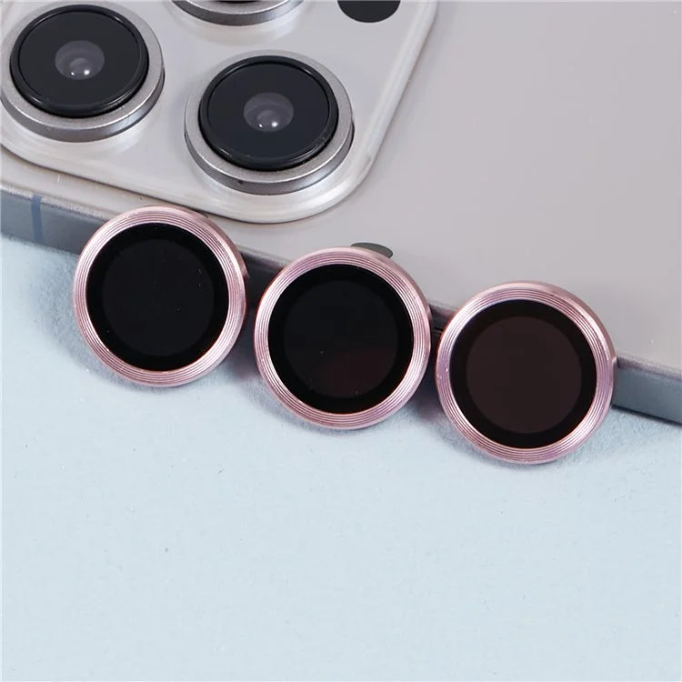 For iPhone 15 Pro / 15 Pro Max 1 Set Camera Lens Protector Metal Ring Tempered Glass Electroplating CD Vein Lens Film