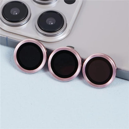 For iPhone 15 Pro / 15 Pro Max 1 Set Camera Lens Protector Metal Ring Tempered Glass Electroplating CD Vein Lens Film