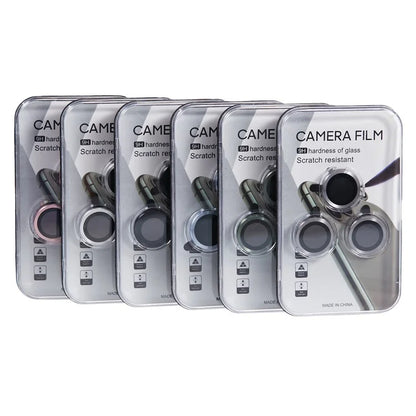 For iPhone 15 Pro / 15 Pro Max 1 Set Camera Lens Protector Metal Ring Tempered Glass Electroplating CD Vein Lens Film