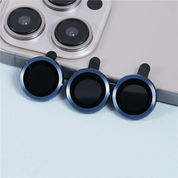 For iPhone 15 Pro / 15 Pro Max 1 Set Camera Lens Protector Metal Ring Tempered Glass Electroplating CD Vein Lens Film