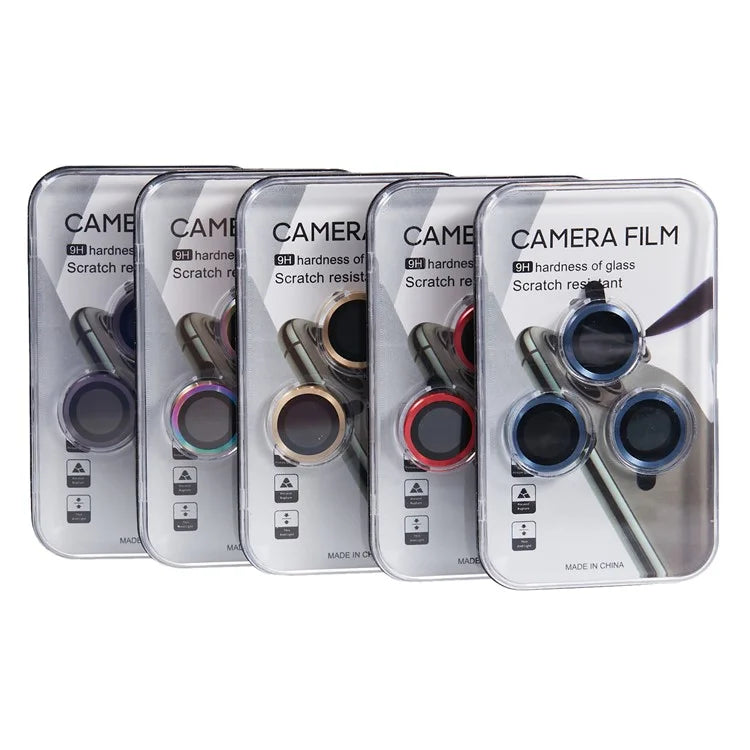 For iPhone 15 Pro / 15 Pro Max 1 Set Camera Lens Protector Metal Ring Tempered Glass Electroplating CD Vein Lens Film