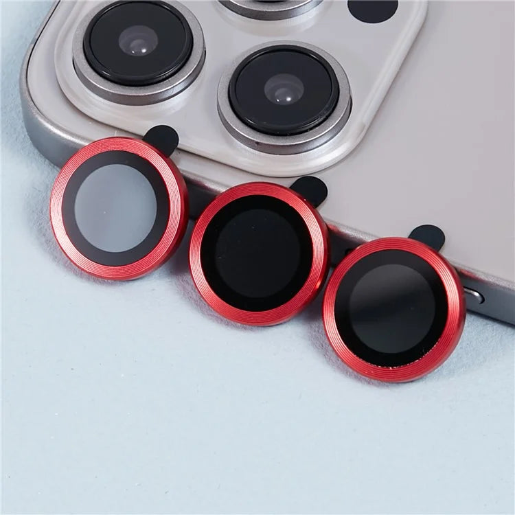 For iPhone 15 Pro / 15 Pro Max 1 Set Camera Lens Protector Metal Ring Tempered Glass Electroplating CD Vein Lens Film