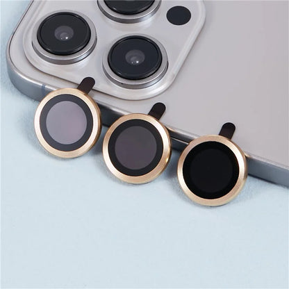 For iPhone 15 Pro / 15 Pro Max 1 Set Camera Lens Protector Metal Ring Tempered Glass Electroplating CD Vein Lens Film