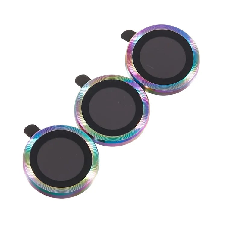 For iPhone 15 Pro / 15 Pro Max 1 Set Camera Lens Protector Metal Ring Tempered Glass Electroplating CD Vein Lens Film