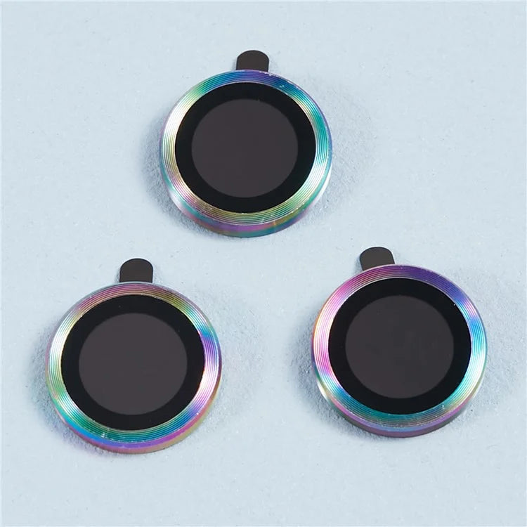 For iPhone 15 Pro / 15 Pro Max 1 Set Camera Lens Protector Metal Ring Tempered Glass Electroplating CD Vein Lens Film