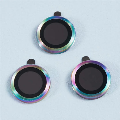 For iPhone 15 Pro / 15 Pro Max 1 Set Camera Lens Protector Metal Ring Tempered Glass Electroplating CD Vein Lens Film