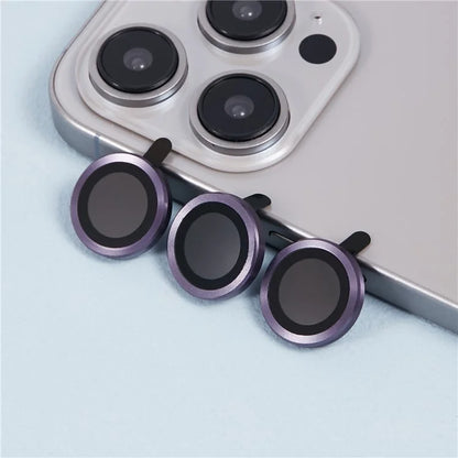 For iPhone 15 Pro / 15 Pro Max 1 Set Camera Lens Protector Metal Ring Tempered Glass Electroplating CD Vein Lens Film
