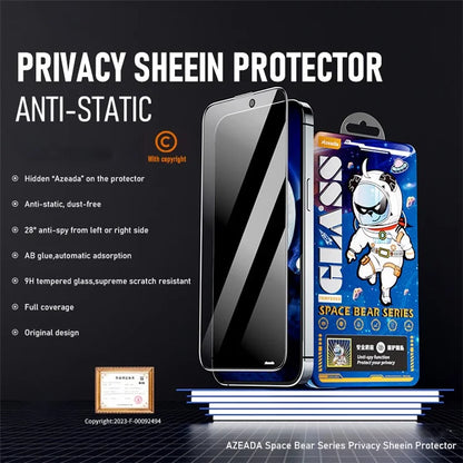 AZEADA Space Bear Series for iPhone 15 Pro Phone Screen Protector Anti-Peep Explosion-proof Film