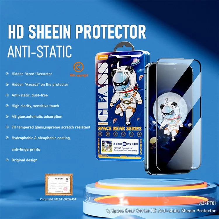 AZEADA Space Bear Series for iPhone 15 Anti-Static High Aluminium-silicon Glass HD Screen Protector