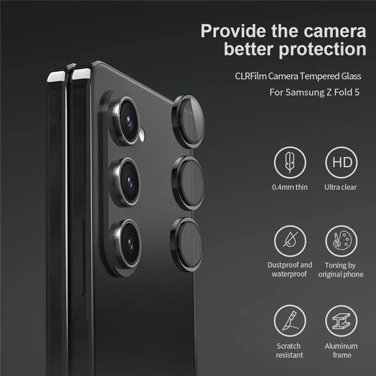NILLKIN 3Pcs / Set For Samsung Galaxy Z Fold5 5G Lens Film Aluminum Frame+Tempered Glass Camera Lens Protector