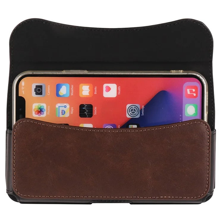 6.1 inch Mobile Phone Waist Bag with Magnetic Closure PU Leather Phone Belt Pouch  /  Brown