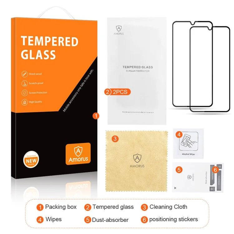 AMORUS 2Pcs For Samsung Galaxy A15 4G Full Glue Silk Printing Tempered Glass Film Full Screen Protector