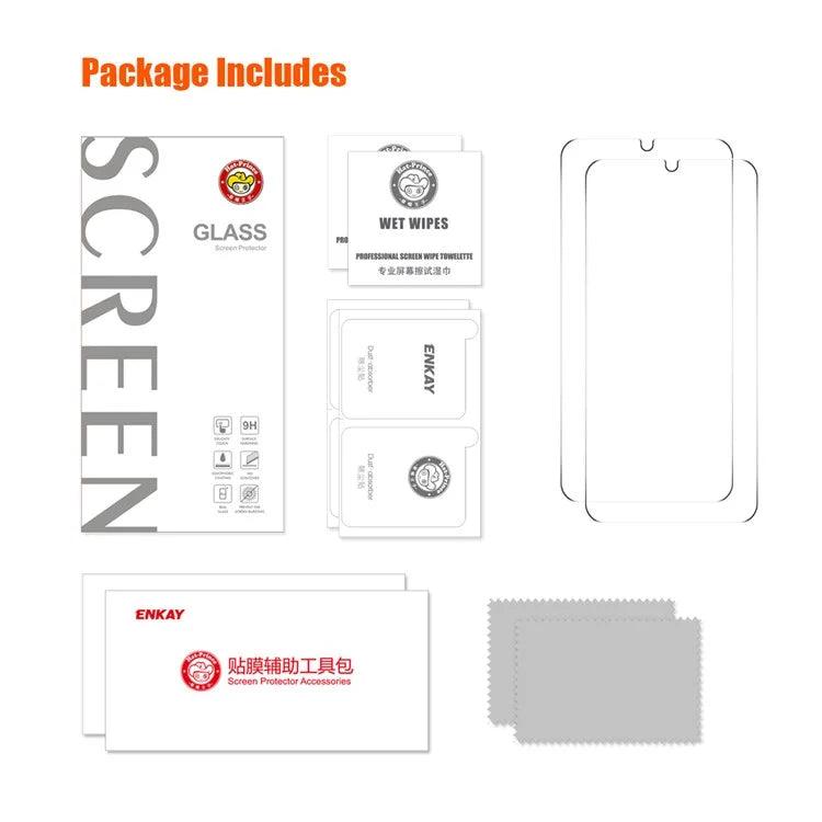 ENKAY HAT PRINCE 2Pcs For Xiaomi Redmi 13C 4G / Poco C65 4G Screen Protector Clear High Aluminium-silicon Glass 0.26mm 9H 2.5D Screen Film