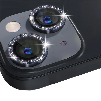 NORTHJO 1 Set For iPhone 15 / 15 Plus Glitter Camera Lens Protector Tempered Glass+Metal Ring Cover Film