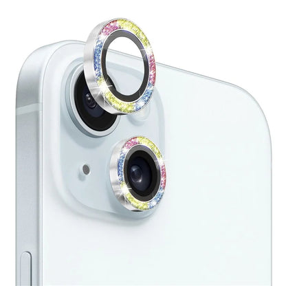 NORTHJO 1 Set For iPhone 15 / 15 Plus Glitter Camera Lens Protector Tempered Glass+Metal Ring Cover Film