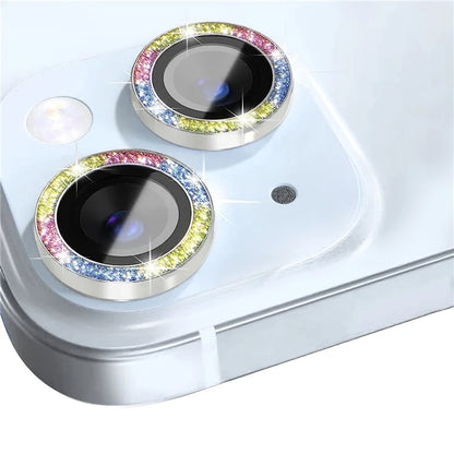NORTHJO 1 Set For iPhone 15 / 15 Plus Glitter Camera Lens Protector Tempered Glass+Metal Ring Cover Film
