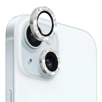 NORTHJO 1 Set For iPhone 15 / 15 Plus Glitter Camera Lens Protector Tempered Glass+Metal Ring Cover Film