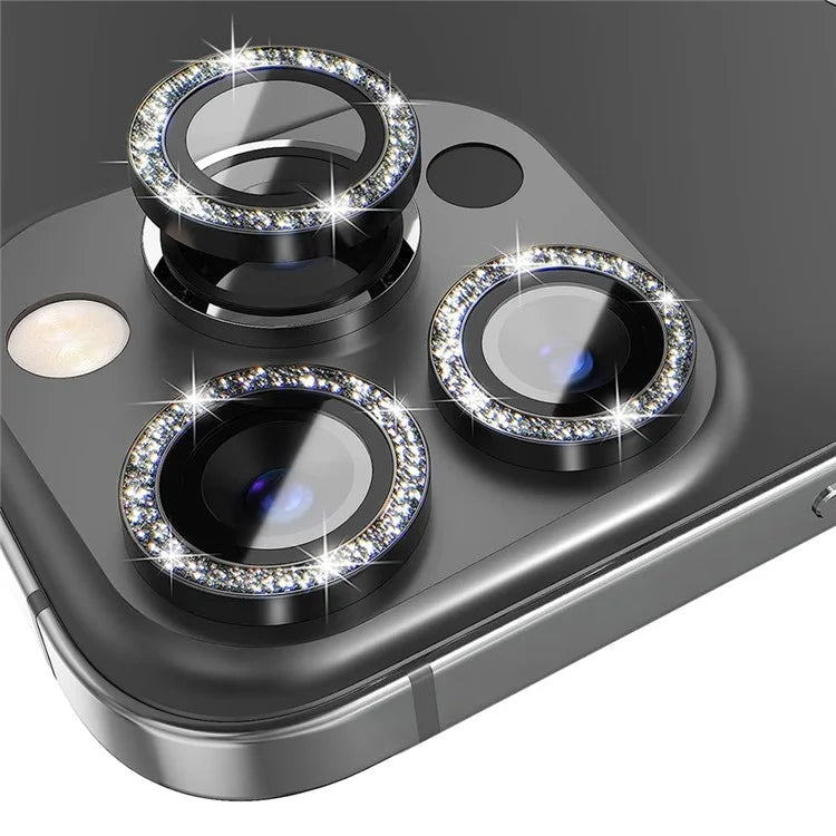 NORTHJO 1 Set For iPhone 15 Pro / 15 Pro Max Camera Lens Film Tempered Glass+Metal Glitter Rear Lens Protector