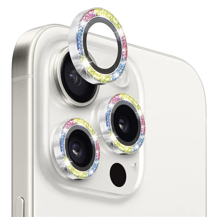 NORTHJO 1 Set For iPhone 15 Pro / 15 Pro Max Camera Lens Film Tempered Glass+Metal Glitter Rear Lens Protector