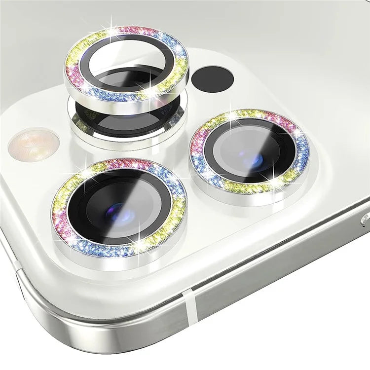 NORTHJO 1 Set For iPhone 15 Pro / 15 Pro Max Camera Lens Film Tempered Glass+Metal Glitter Rear Lens Protector