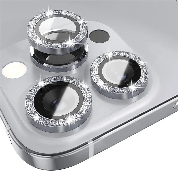 NORTHJO 1 Set For iPhone 15 Pro / 15 Pro Max Camera Lens Film Tempered Glass+Metal Glitter Rear Lens Protector