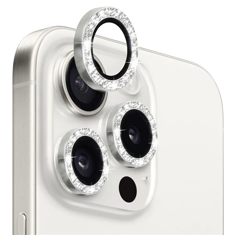 NORTHJO 1 Set For iPhone 15 Pro / 15 Pro Max Camera Lens Film Tempered Glass+Metal Glitter Rear Lens Protector