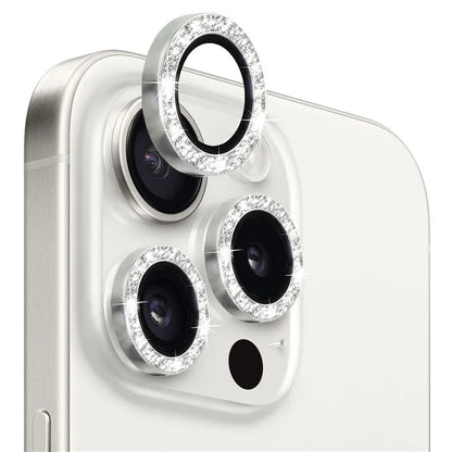 NORTHJO 1 Set For iPhone 15 Pro / 15 Pro Max Camera Lens Film Tempered Glass+Metal Glitter Rear Lens Protector