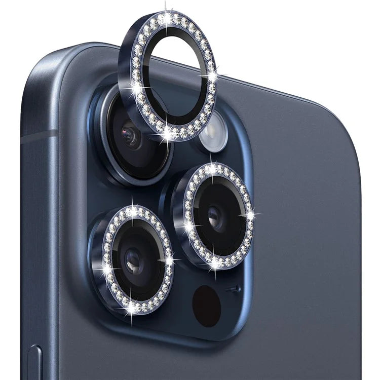 NORTHJO 1 Set For iPhone 15 Pro / 15 Pro Max Camera Lens Protector Tempered Glass + Metal Rhinestone Camera Ring Film