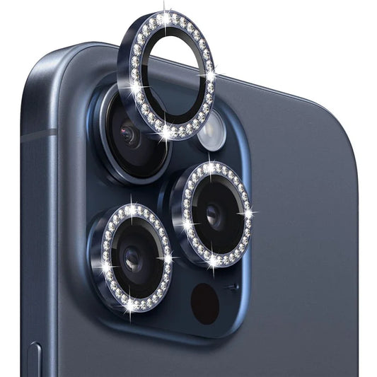 NORTHJO 1 Set For iPhone 15 Pro / 15 Pro Max Camera Lens Protector Tempered Glass + Metal Rhinestone Camera Ring Film