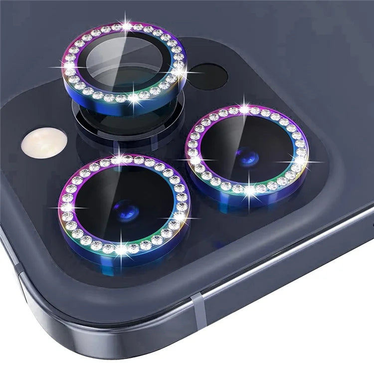 NORTHJO 1 Set For iPhone 15 Pro / 15 Pro Max Camera Lens Protector Tempered Glass + Metal Rhinestone Camera Ring Film