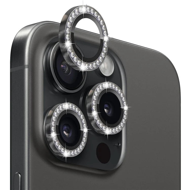 NORTHJO 1 Set For iPhone 15 Pro / 15 Pro Max Camera Lens Protector Tempered Glass + Metal Rhinestone Camera Ring Film